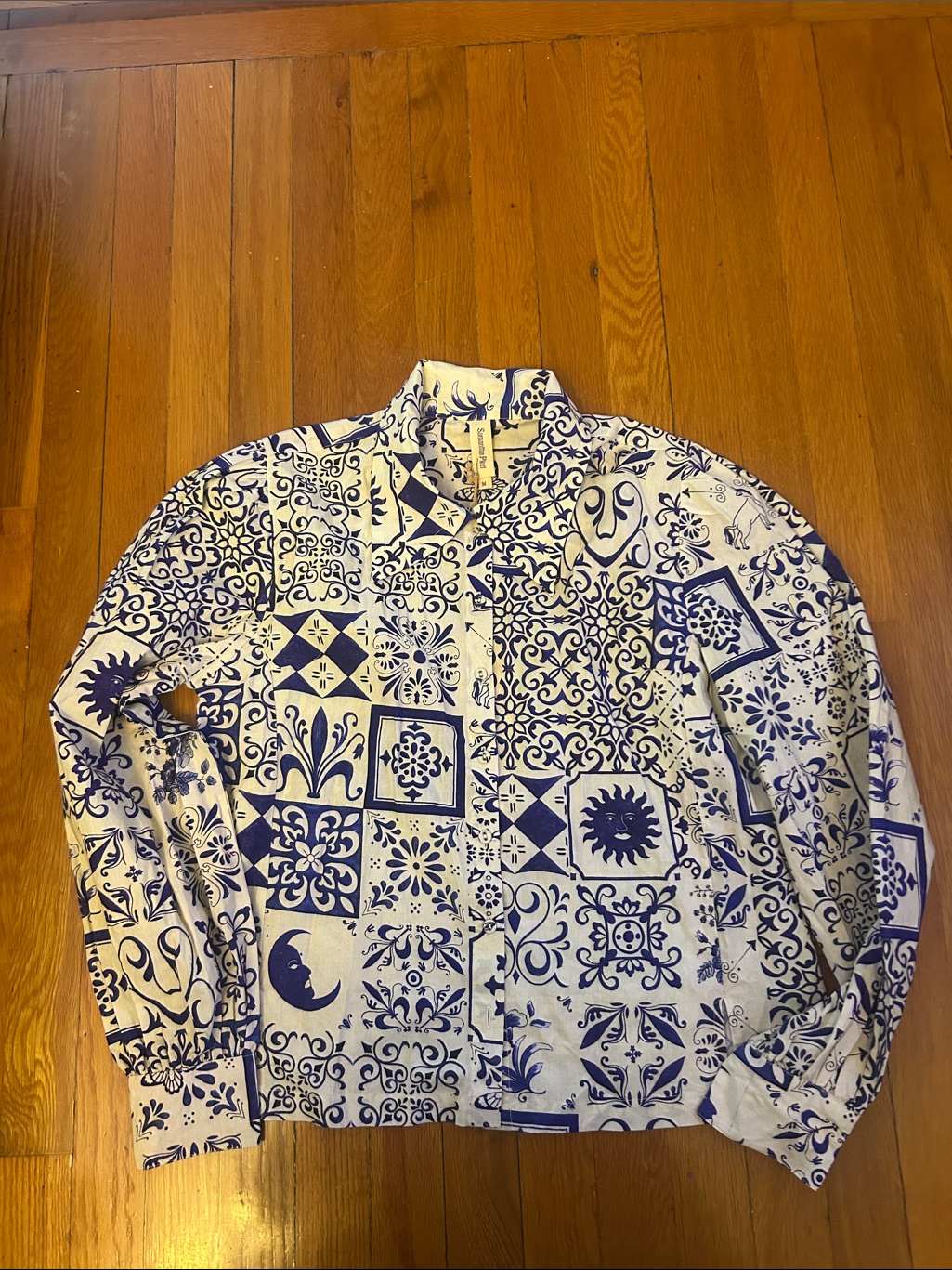 Nwt Samantha Pleet Moon Tile Enchantment Blouse Medium Indigo Blue Ivory A — image 2 of 8